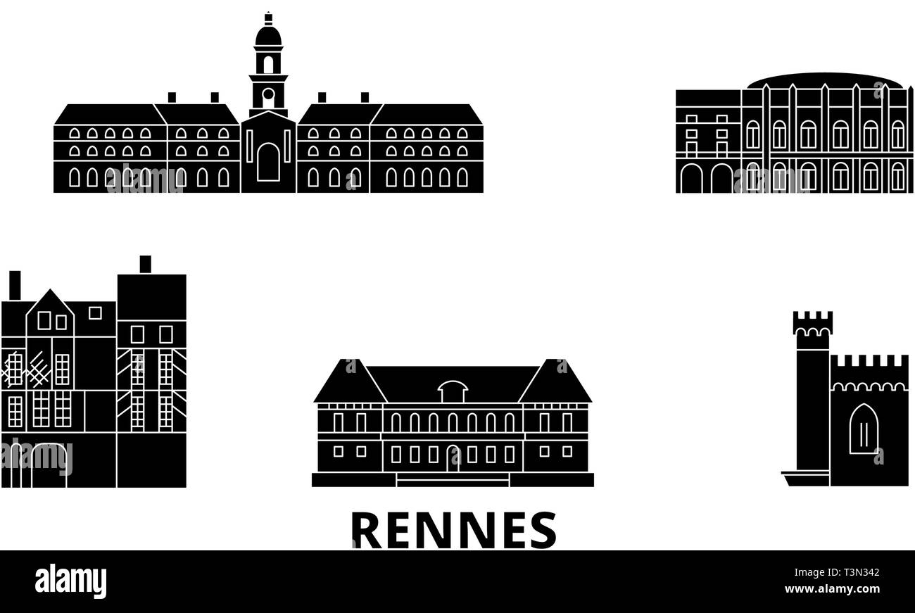France, Rennes télévision billet skyline set. France, Rennes ville noire, symbole d'illustration vectorielle, les sites touristiques, sites naturels. Illustration de Vecteur