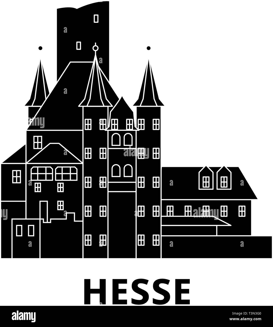 Allemagne, Hesse, Vallée du Haut-Rhin moyen télévision. skyline voyages Allemagne, Hesse, Vallée du Haut-Rhin moyen ville noire, symbole d'illustration vectorielle Illustration de Vecteur