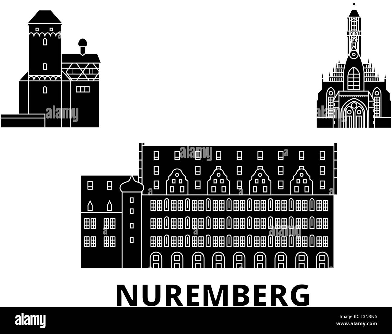 Allemagne, Nuremberg télévision billet skyline set. Allemagne, Nuremberg ville noire, symbole d'illustration vectorielle, les sites touristiques, sites naturels. Illustration de Vecteur