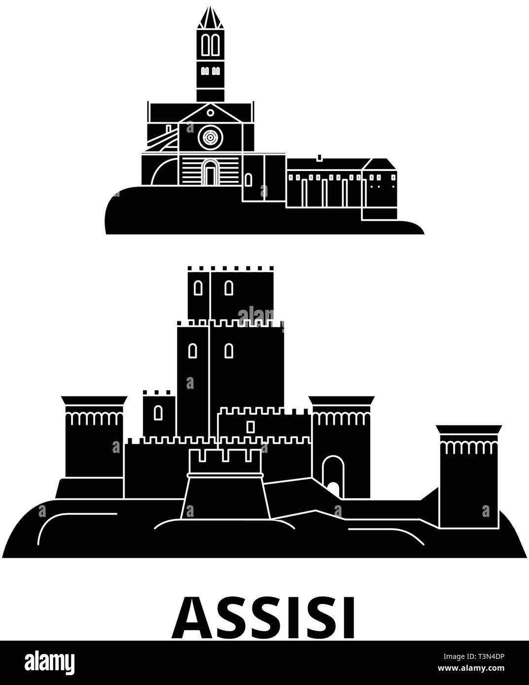 L'Italie, assise télévision billet skyline set. L'Italie, assise ville noire, symbole d'illustration vectorielle, les sites touristiques, sites naturels. Illustration de Vecteur