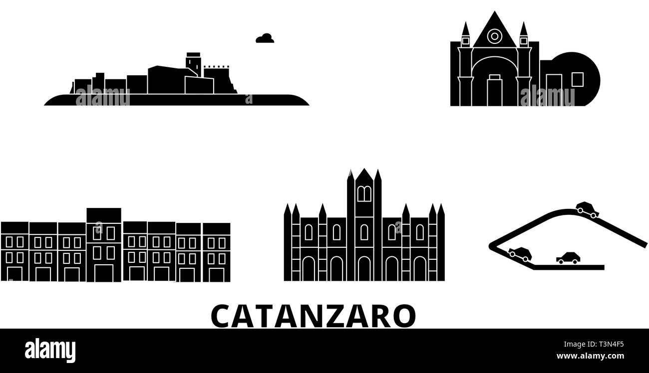 L'Italie, Catanzaro télévision billet skyline set. L'Italie, Catanzaro ville noire, symbole d'illustration vectorielle, les sites touristiques, sites naturels. Illustration de Vecteur