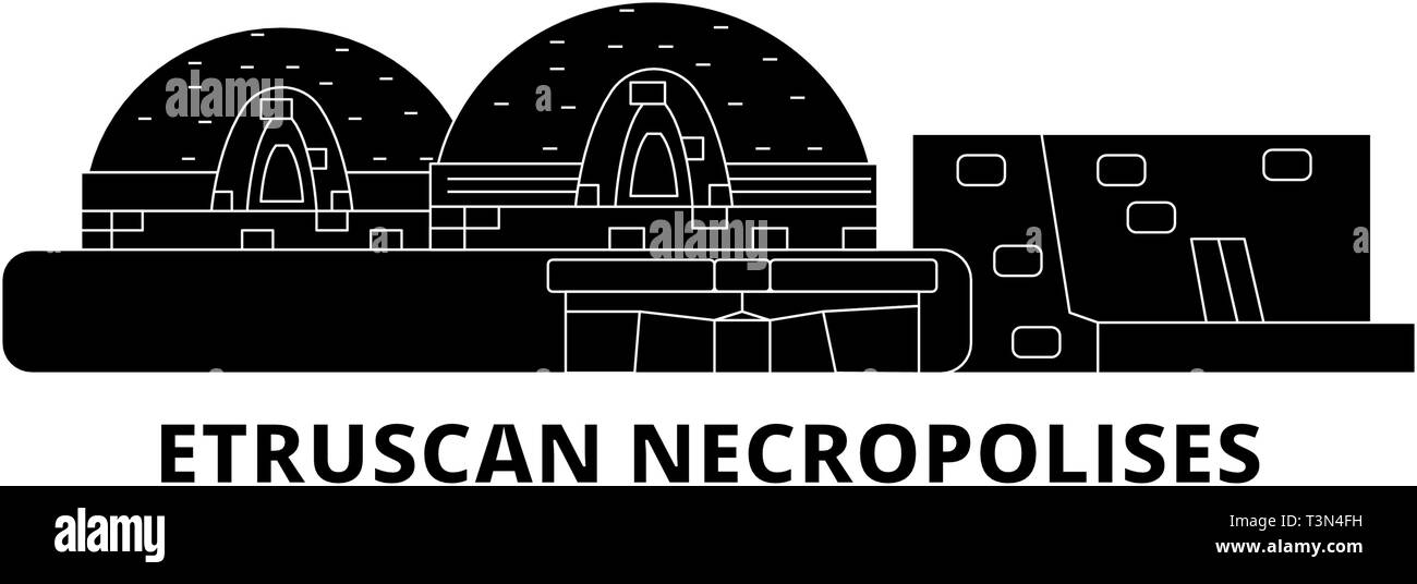 L'Italie, Cerveteri, Nécropoles étrusques télévision billet skyline set. L'Italie, Cerveteri, Nécropoles étrusques ville noire, symbole d'illustration vectorielle Illustration de Vecteur