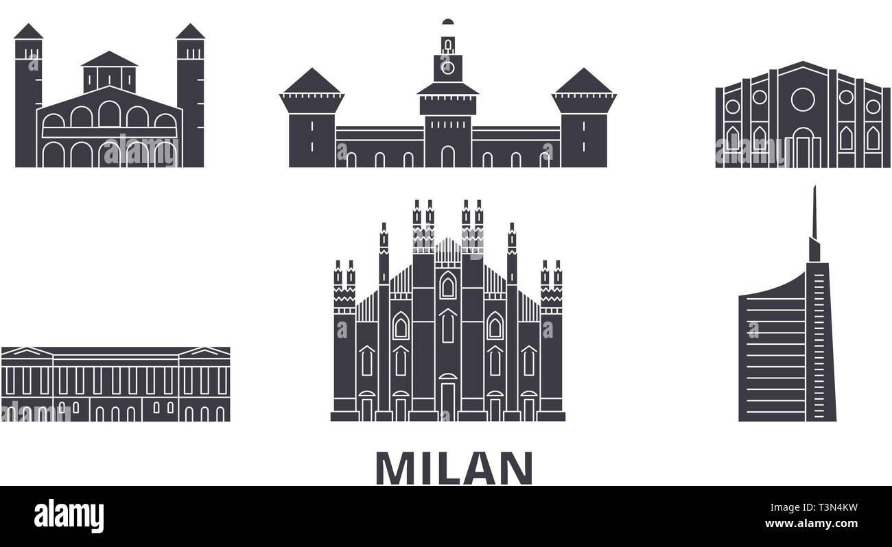Italie, Milan télévision billet skyline set. Italie, Milan ville noire, symbole d'illustration vectorielle, les sites touristiques, sites naturels. Illustration de Vecteur