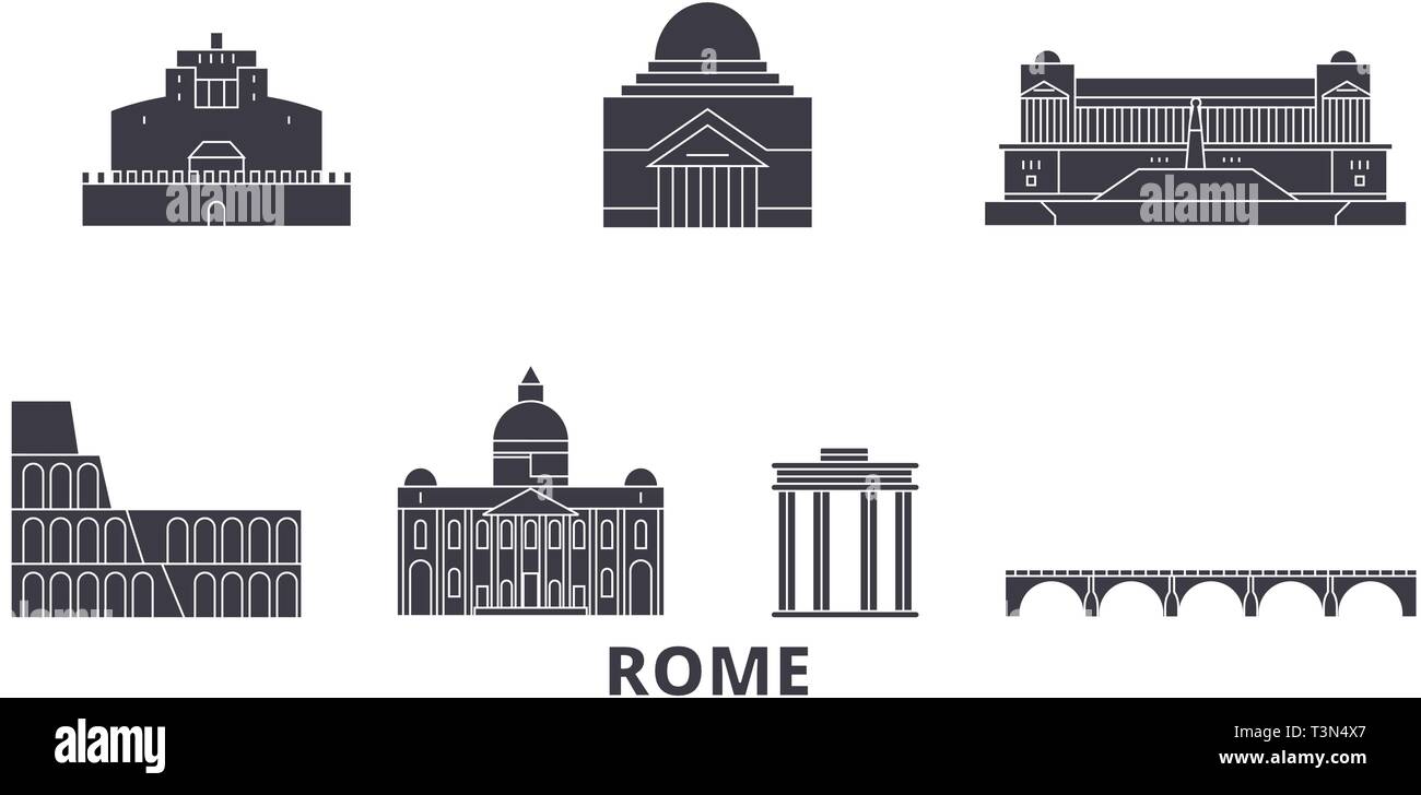 Italie, Rome City skyline voyages télévision set. Italie, Rome Ville Ville noire, symbole d'illustration vectorielle, les sites touristiques, sites naturels. Illustration de Vecteur