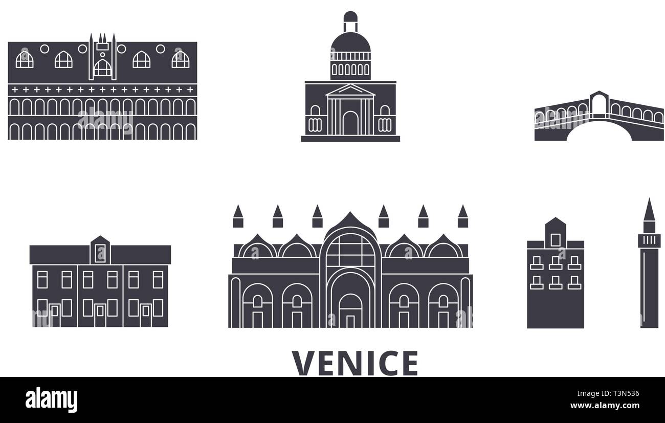 Italie, Venise voyage télévision. skyline Italie, Venise ville noire, symbole d'illustration vectorielle, les sites touristiques, sites naturels. Illustration de Vecteur