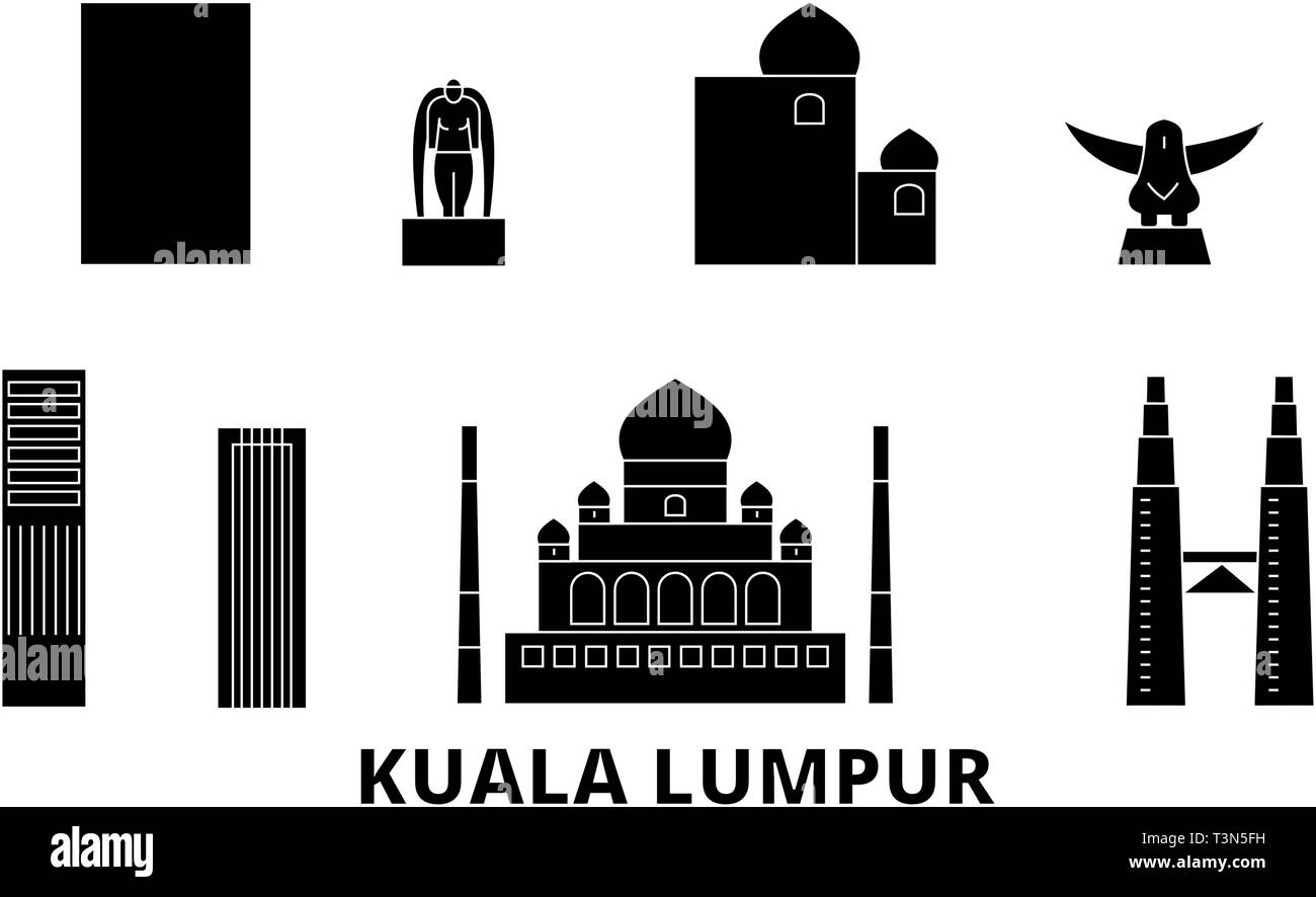 La Malaisie, Kuala Lumpur skyline voyages télévision set. La Malaisie, Kuala Lumpur ville noire, symbole d'illustration vectorielle, les sites touristiques, sites naturels. Illustration de Vecteur