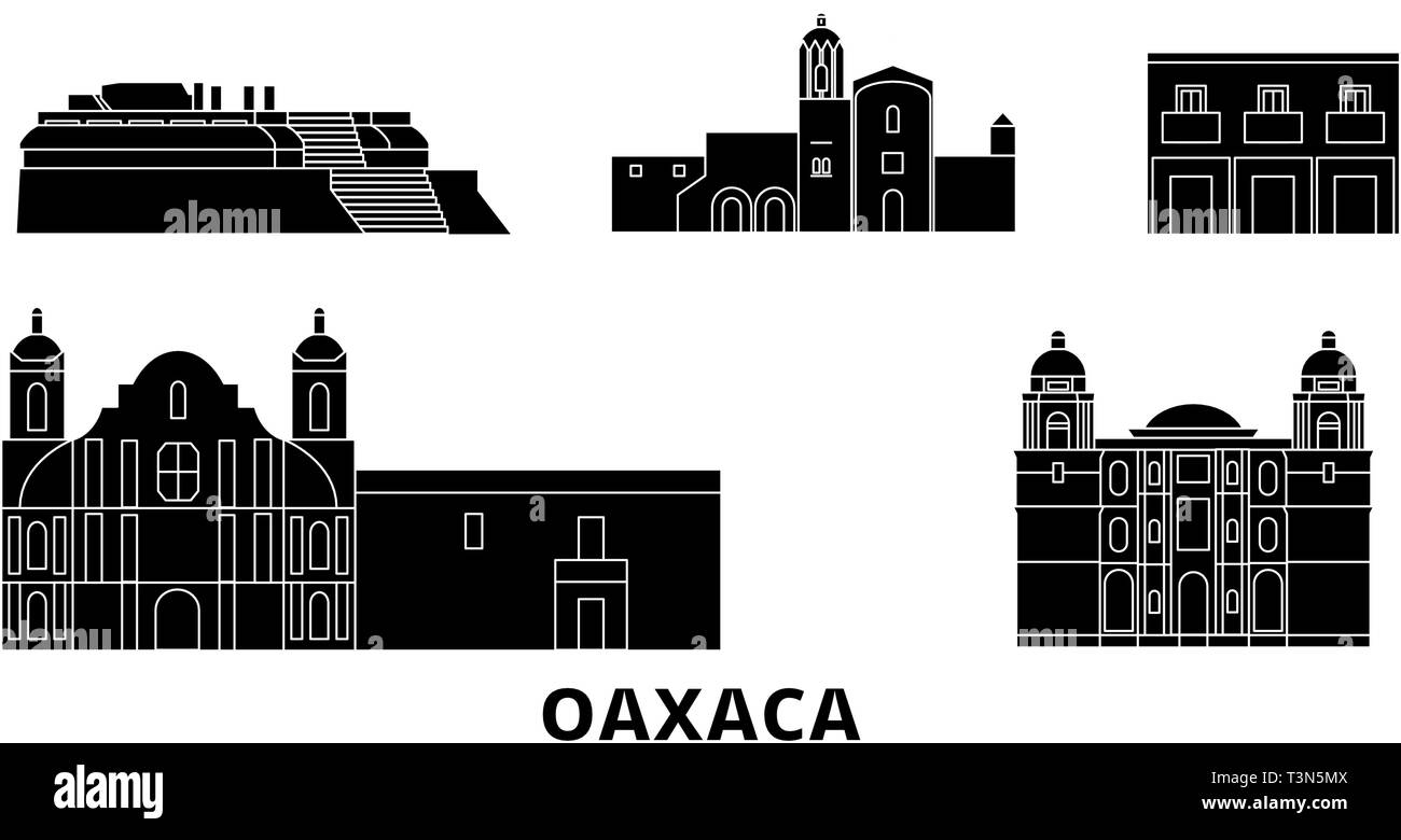 Mexique, Oaxaca télévision billet skyline set. Mexique, Oaxaca ville noire, symbole d'illustration vectorielle, les sites touristiques, sites naturels. Illustration de Vecteur