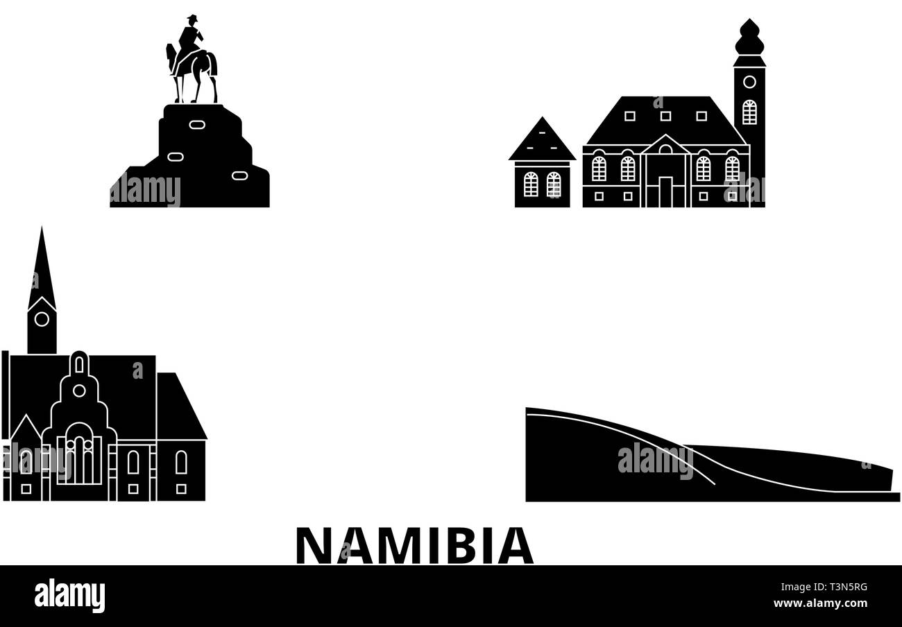 La Namibie voyage télévision set skyline. La Namibie ville noire, symbole d'illustration vectorielle, les sites touristiques, sites naturels. Illustration de Vecteur
