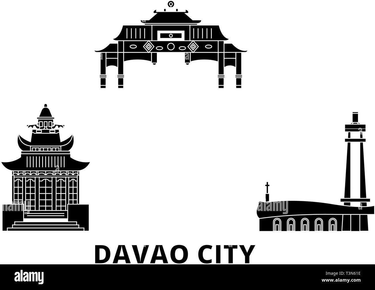 Philippines, Davao City skyline voyages télévision set. Philippines, Davao City ville noire, symbole d'illustration vectorielle, les sites touristiques, sites naturels. Illustration de Vecteur