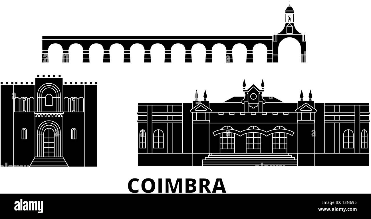 Le Portugal, Coimbra voyage ensemble télévision skyline. Portugal Coimbra, ville noire, symbole d'illustration vectorielle, les sites touristiques, sites naturels. Illustration de Vecteur