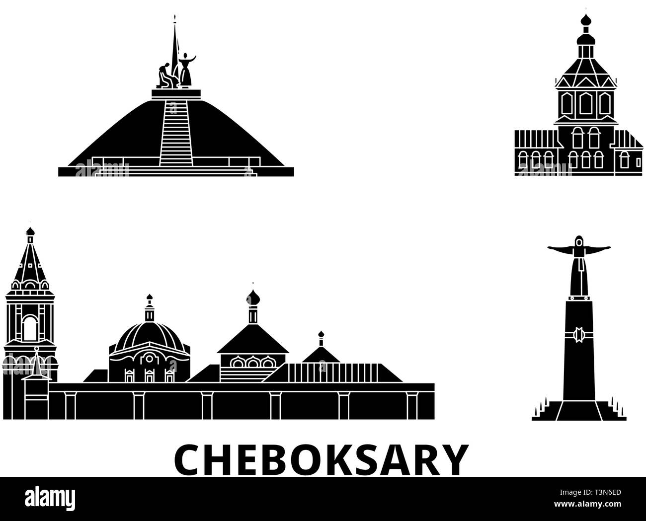 La Russie, Cheboksary télévision billet skyline set. La Russie, Cheboksary ville noire, symbole d'illustration vectorielle, les sites touristiques, sites naturels. Illustration de Vecteur