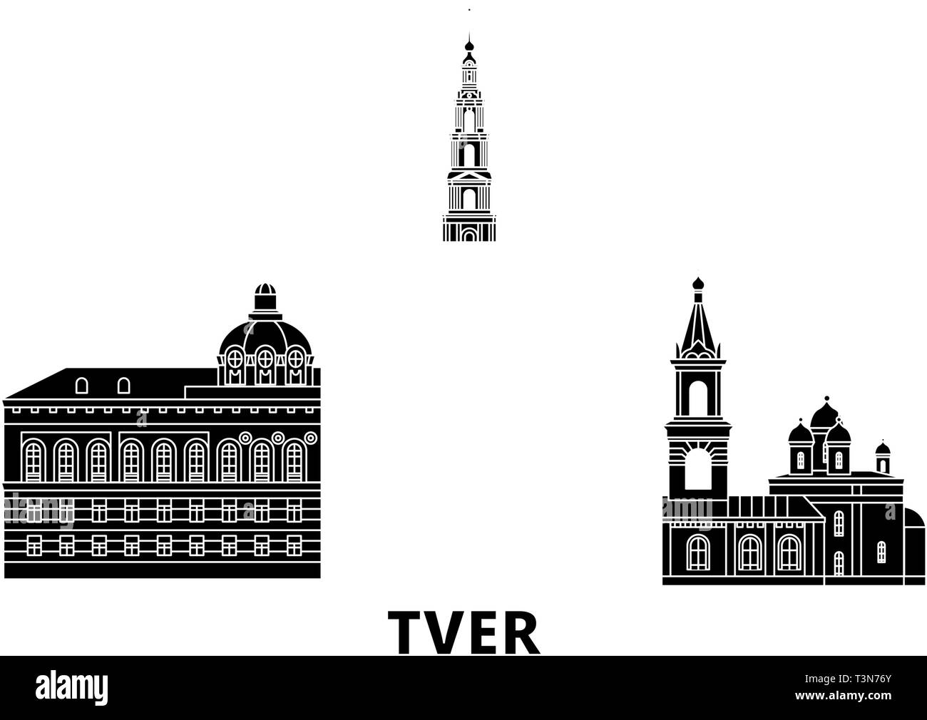 La Russie, Tver télévision billet skyline set. La Russie, Tver ville noire, symbole d'illustration vectorielle, les sites touristiques, sites naturels. Illustration de Vecteur