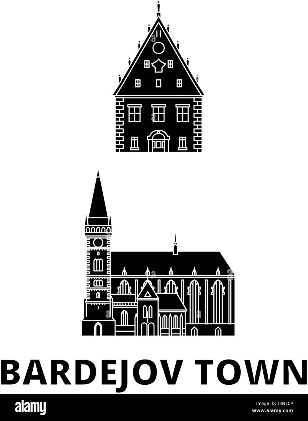 La ville de Bardejov, Slovaquie voyage télévision. skyline La ville de Bardejov, Slovaquie ville noire, symbole d'illustration vectorielle, les sites touristiques, sites naturels. Illustration de Vecteur