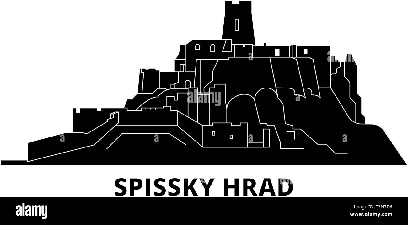 Spissky Hrad, Slovaquie voyage télévision set skyline. La Slovaquie, Spissky Hrad ville noire, symbole d'illustration vectorielle, les sites touristiques, sites naturels. Illustration de Vecteur