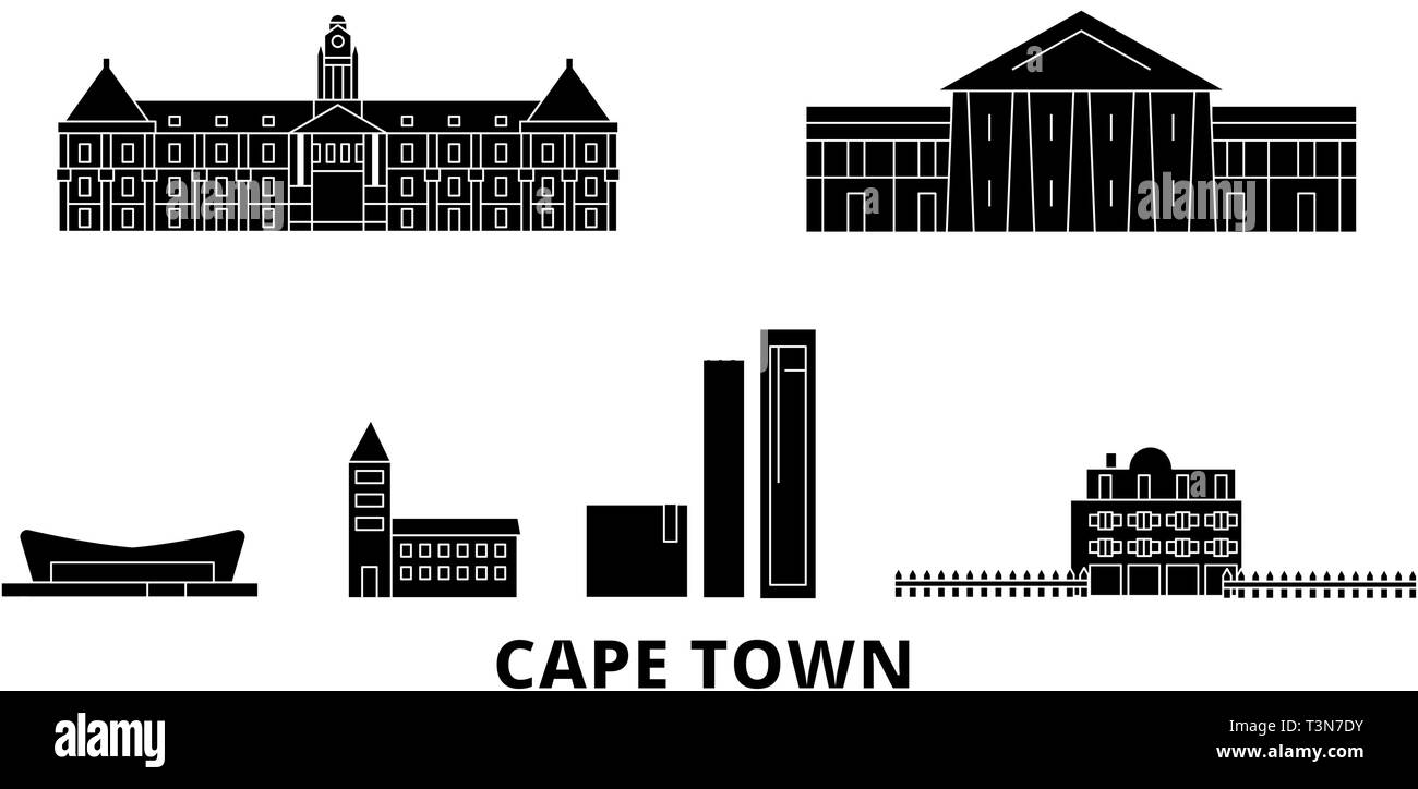 L'Afrique du Sud, Cape Town voyage télévision set skyline. L'Afrique du Sud, Cape Town City noir, symbole d'illustration vectorielle, les voyages touristiques, monuments. Illustration de Vecteur