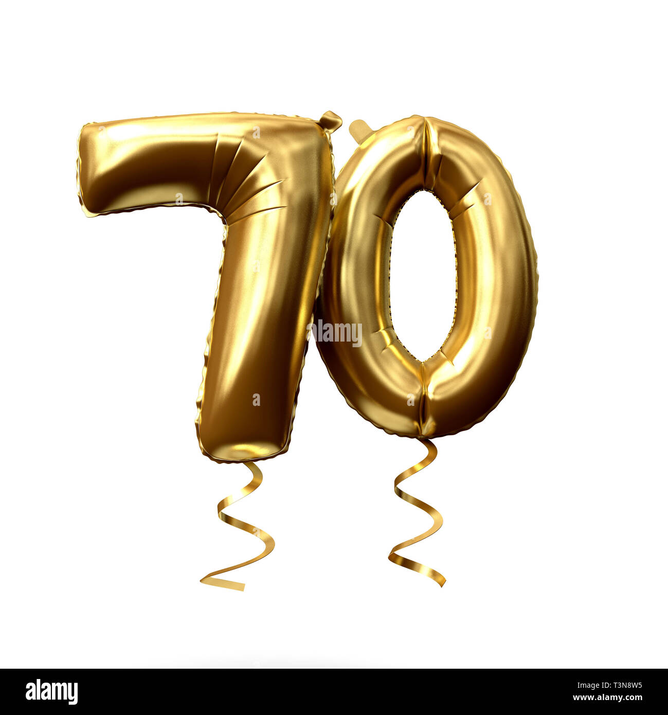 Feuille d'or 70 Numéro d'hélium ballon isolé sur un fond blanc. 3D Render  Photo Stock - Alamy
