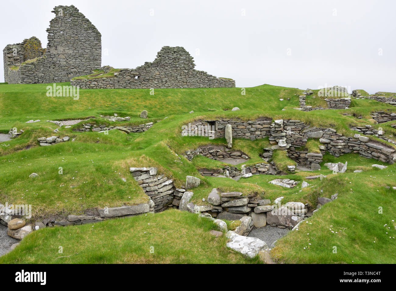 Jarlshof site archéologique préhistorique, Dunrossness, paroisse des îles du Nord, Shetland, Écosse, Royaume-Uni Banque D'Images