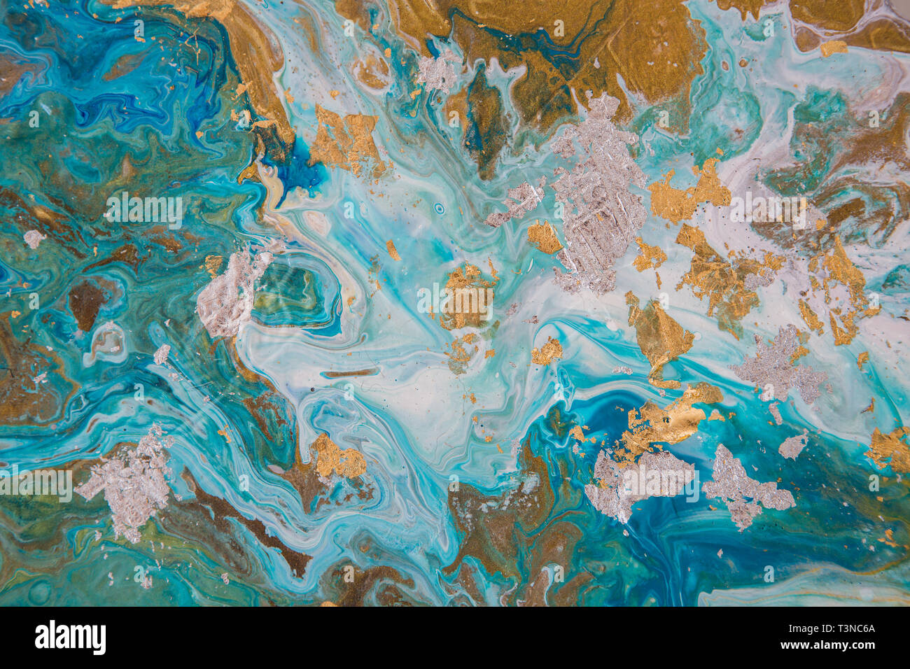 Peinture à l'huile d'abstraction liquide super fond de l'océan turquoise abstract sur grande toile. Banque D'Images