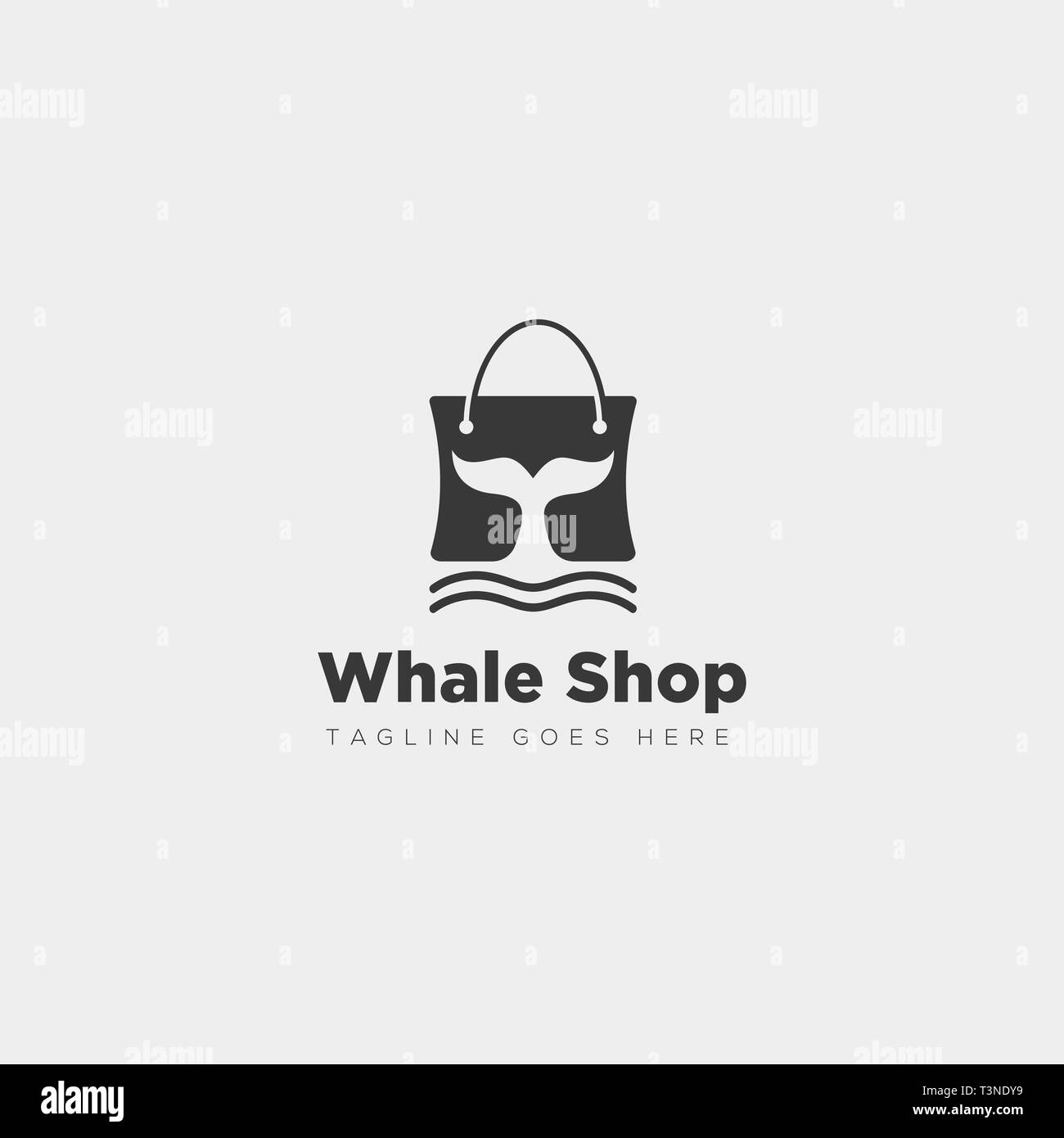Sac shoping avec logo simple baleine modèle type icône illustration vectorielle - élément vector Illustration de Vecteur