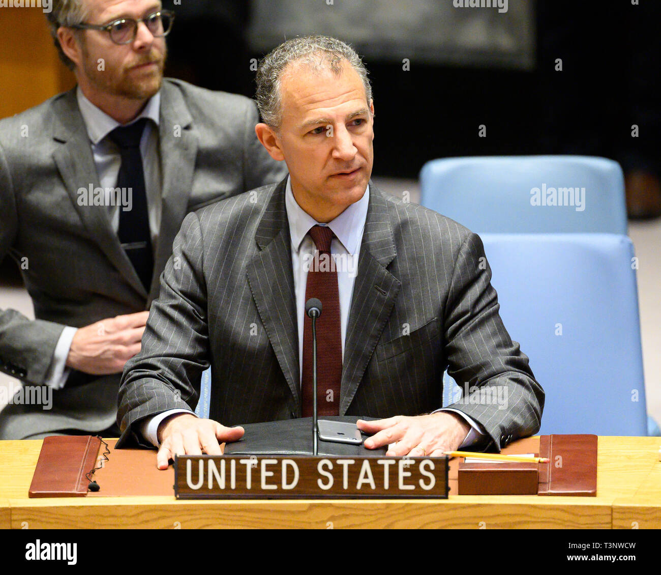 L'ambassadeur Jonathan Cohen, Représentant permanent des États-Unis auprès de l'Organisation des Nations vu la parole durant le Conseil de sécurité des Nations Unies à l'Organisation des Nations Unies à New York. Banque D'Images