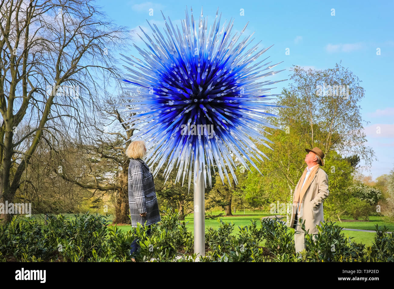 Kew Gardens, Londres, Royaume-Uni, 11 avril 2019. Sapphire Star de Dale Chihuly, exposition réflexions sur la nature, photocall de presse officielle. Banque D'Images