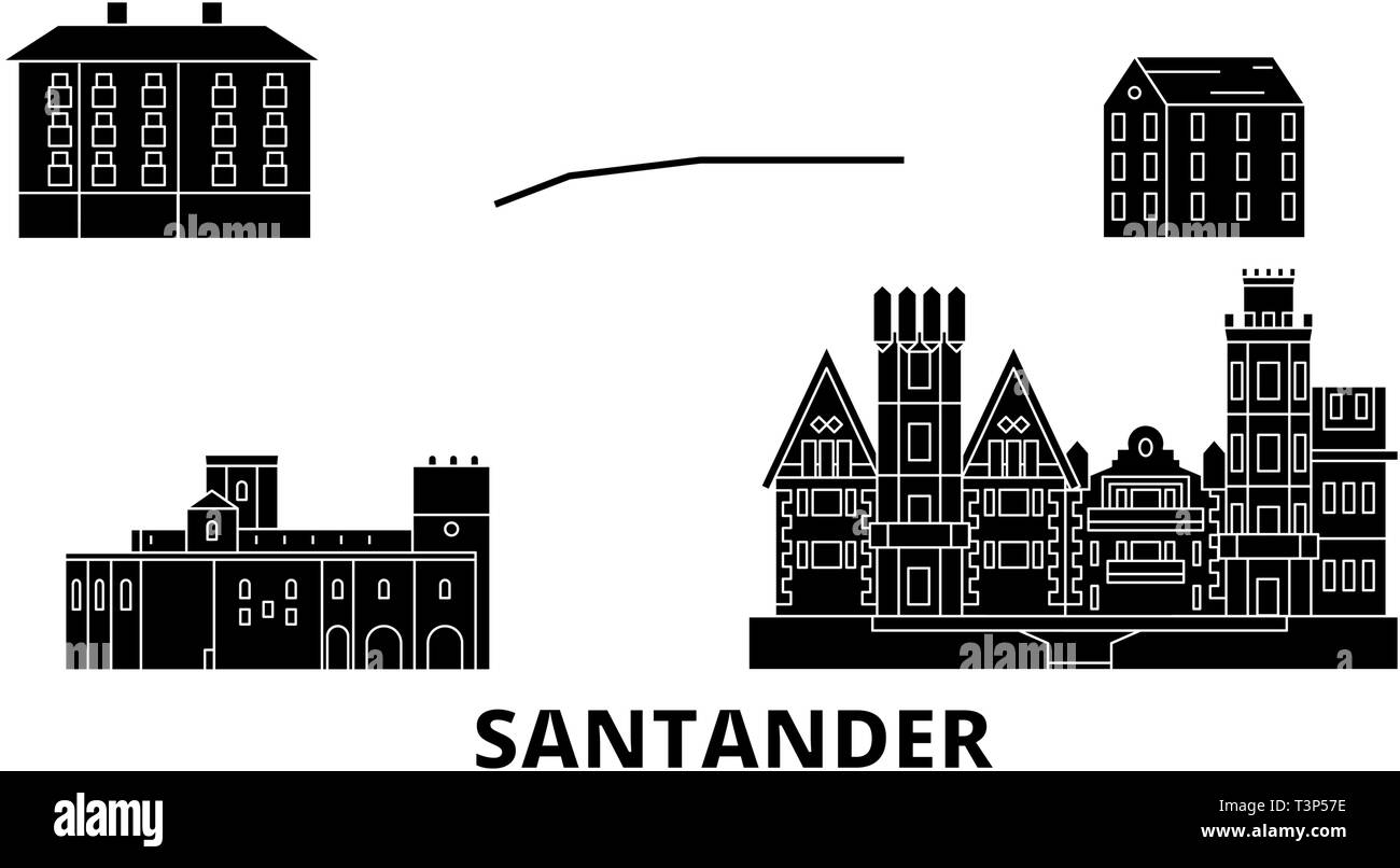 L'Espagne, Santander voyage ensemble télévision horizon. L'Espagne, Santander ville noire, symbole d'illustration vectorielle, les sites touristiques, sites naturels. Illustration de Vecteur