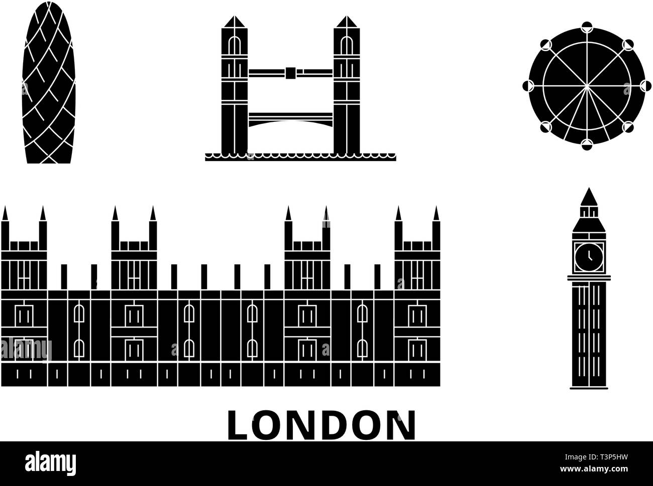 Royaume-uni, Londres City skyline voyages télévision set. Royaume-uni, Londres City ville noire, symbole d'illustration vectorielle, les sites touristiques, sites naturels. Illustration de Vecteur