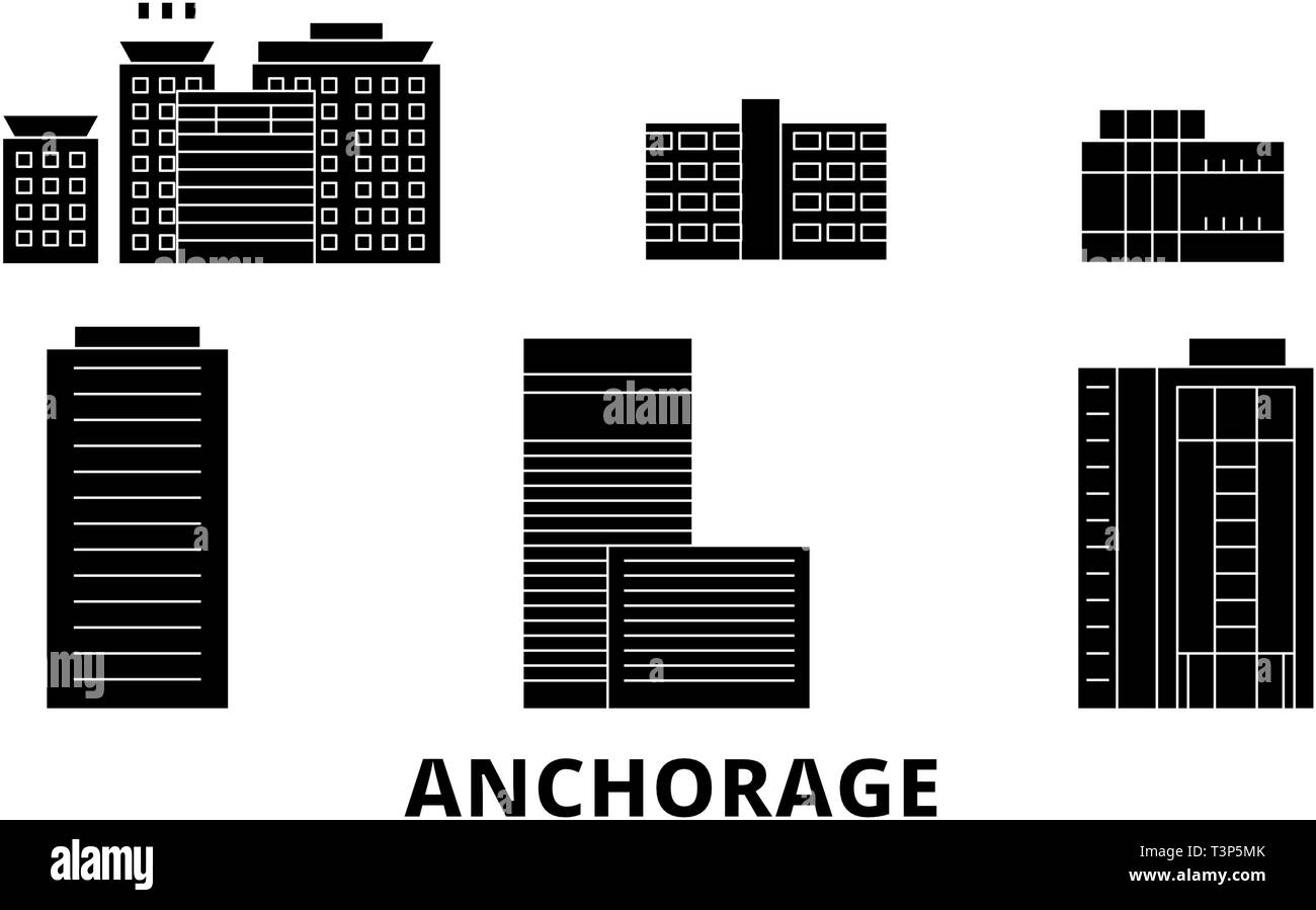 Etats Unis, Anchorage skyline voyages télévision set. Etats Unis, Anchorage ville noire, symbole d'illustration vectorielle, les sites touristiques, sites naturels. Illustration de Vecteur