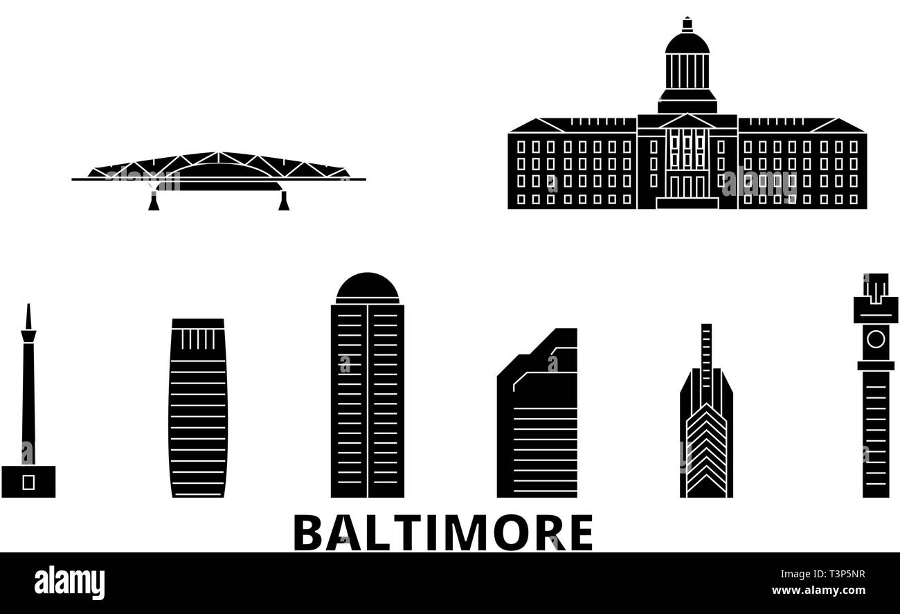 United States, Baltimore voyage ensemble télévision skyline. United States, Baltimore ville noire, symbole d'illustration vectorielle, les sites touristiques, sites naturels. Illustration de Vecteur
