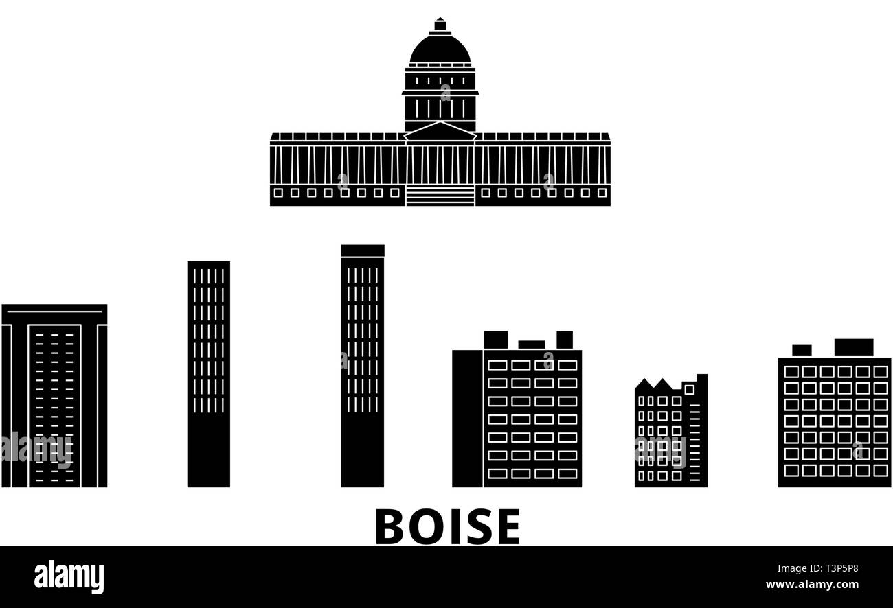 Etats Unis, Boise. skyline voyages télévision Etats Unis, Boise ville noire, symbole d'illustration vectorielle, les sites touristiques, sites naturels. Illustration de Vecteur