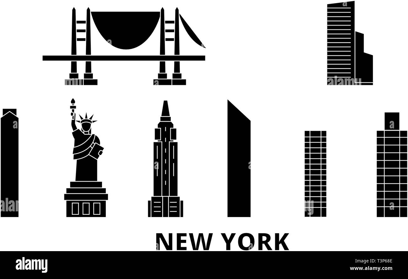 United States, New York skyline voyages télévision set. United States, New York ville noire, symbole d'illustration vectorielle, les sites touristiques, sites naturels. Illustration de Vecteur
