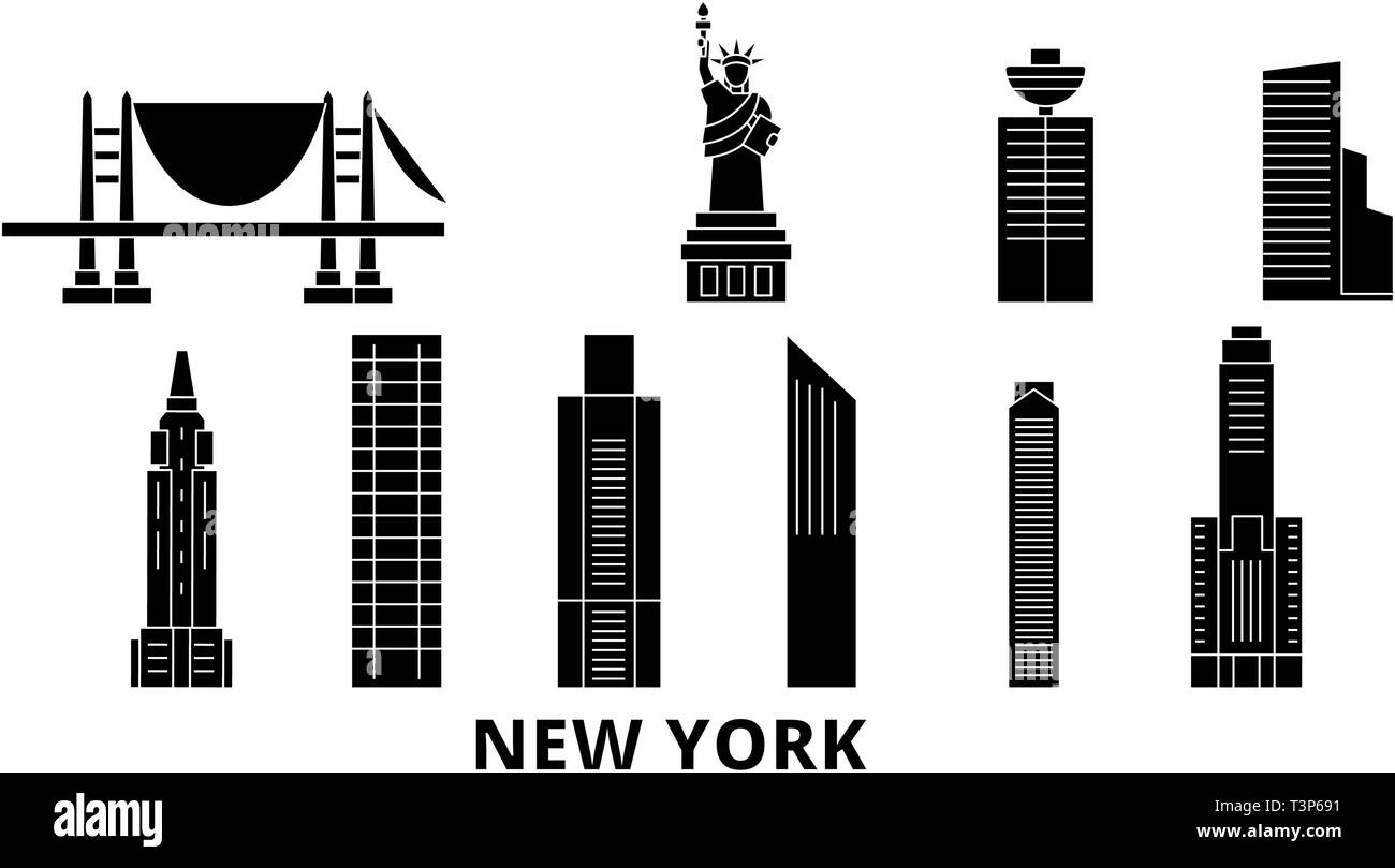 United States, New York City skyline voyages télévision set. United States, New York ville noire, symbole d'illustration vectorielle, les sites touristiques, sites naturels. Illustration de Vecteur