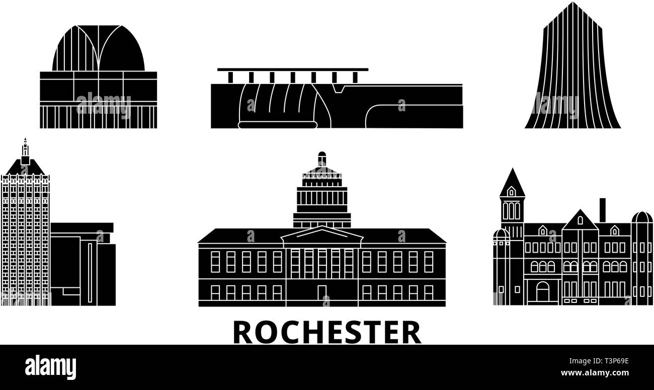 United States, New York Rochester skyline voyages télévision set. United States, New York Rochester ville noire, symbole d'illustration vectorielle, sites de voyage Illustration de Vecteur