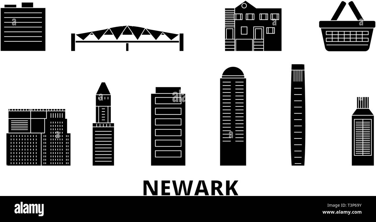 United States, Newark voyage télévision set skyline. United States, Newark city noir, symbole d'illustration vectorielle, les voyages touristiques, monuments. Illustration de Vecteur