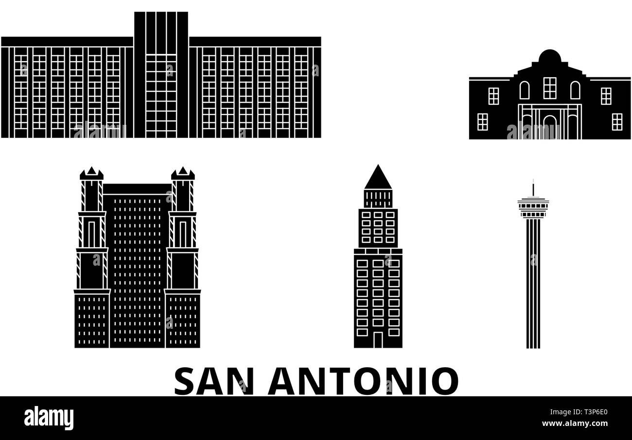 Etats Unis, San Antonio ville voyage télévision set. Etats Unis, San Antonio ville noire, symbole d'illustration vectorielle, les sites touristiques, sites naturels. Illustration de Vecteur