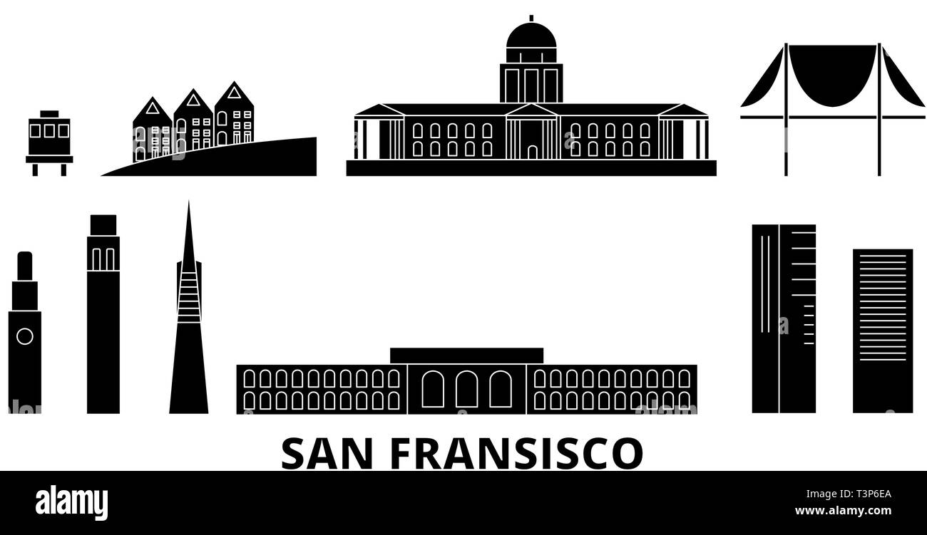 Etats Unis, San Francisco skyline voyages télévision set. Etats Unis, San Francisco ville noire, symbole d'illustration vectorielle, les sites touristiques, sites naturels. Illustration de Vecteur