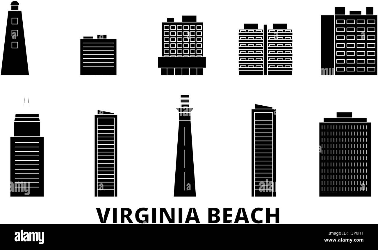 United States, Virginia Beach skyline voyages télévision set. United States, Virginia Beach ville noire, symbole d'illustration vectorielle, les sites touristiques, sites naturels. Illustration de Vecteur