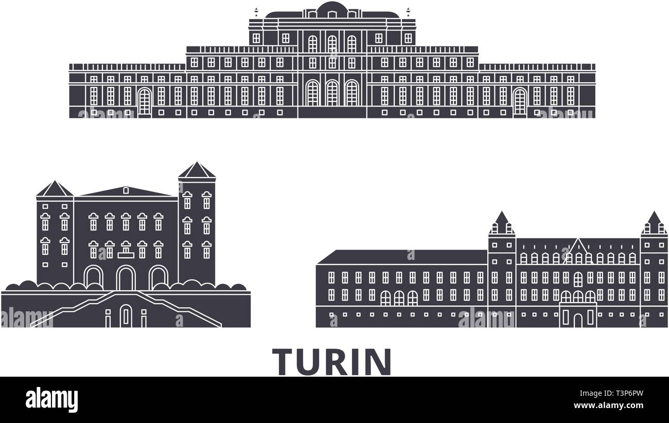 Italie, Turin, les résidences de la Maison Royale de Savoie télévision billet skyline set. Italie, Turin, Résidences des Savoie ville noire vector Illustration de Vecteur