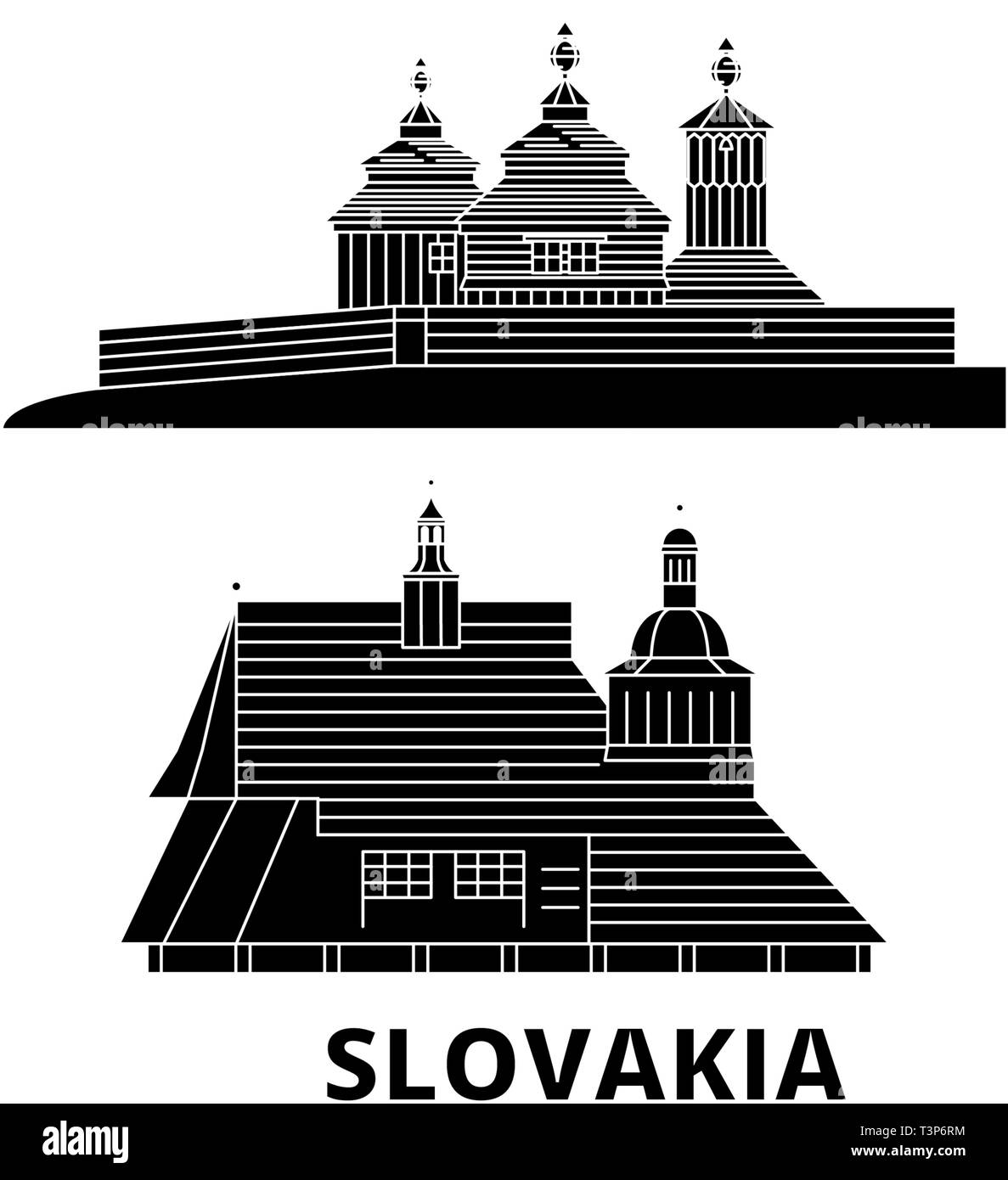 La Slovaquie, églises en bois dans la région des Carpates voyage télévision. skyline La Slovaquie, églises en bois dans la région des Carpates black Illustration de Vecteur