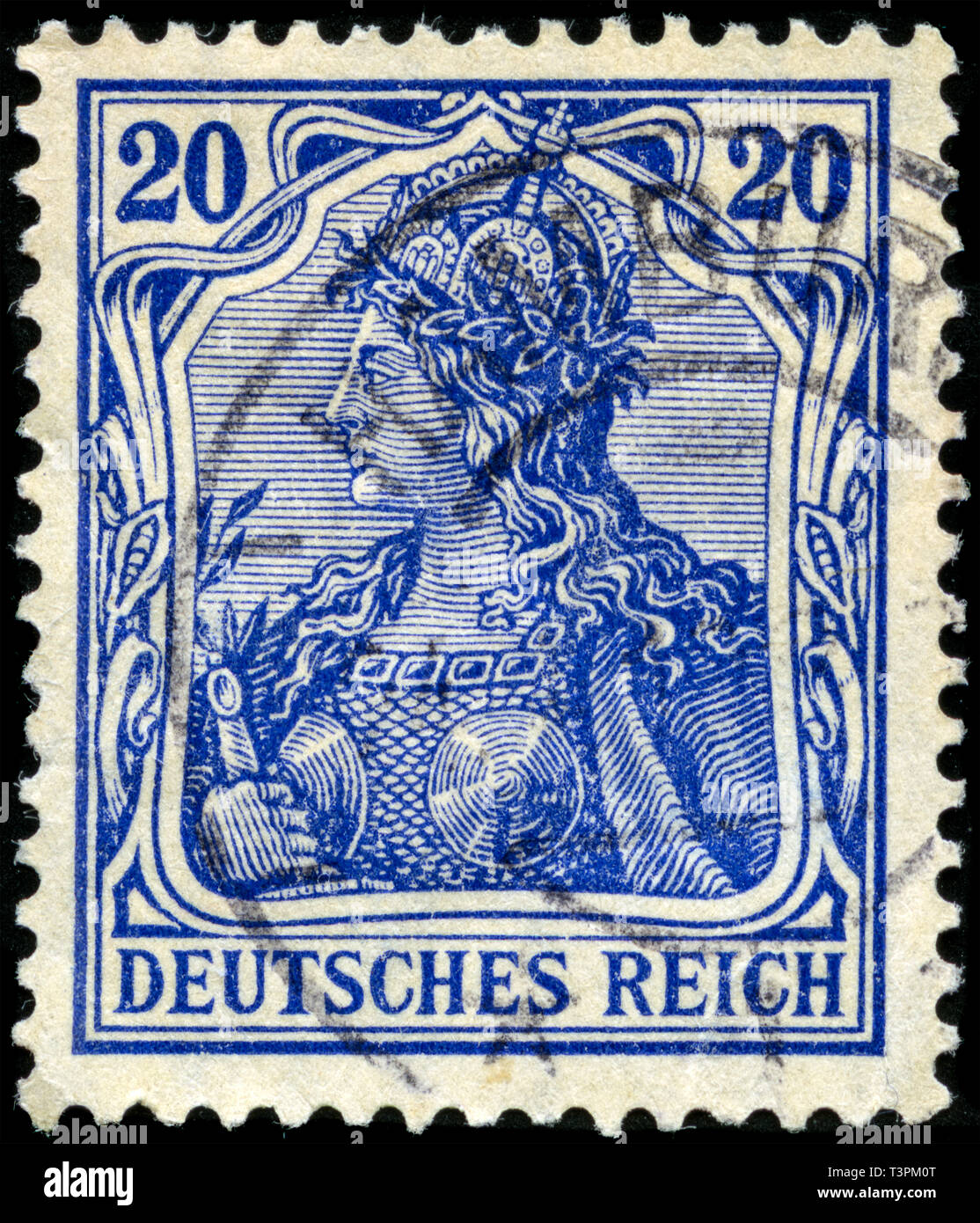 Timbre-poste de l'allemand dans le domaine de la série émise en 1907 Germania Banque D'Images