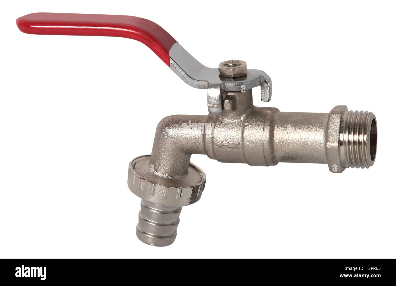 Raccord de plomberie et clapet à bille, isolé sur fond blanc Banque D'Images
