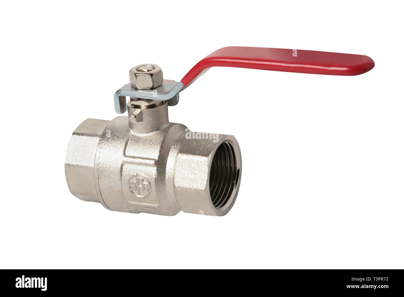 Raccord de plomberie et clapet à bille, isolé sur fond blanc Banque D'Images