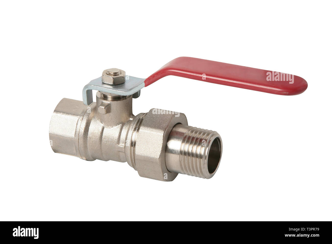 Raccord de plomberie et clapet à bille, isolé sur fond blanc Banque D'Images