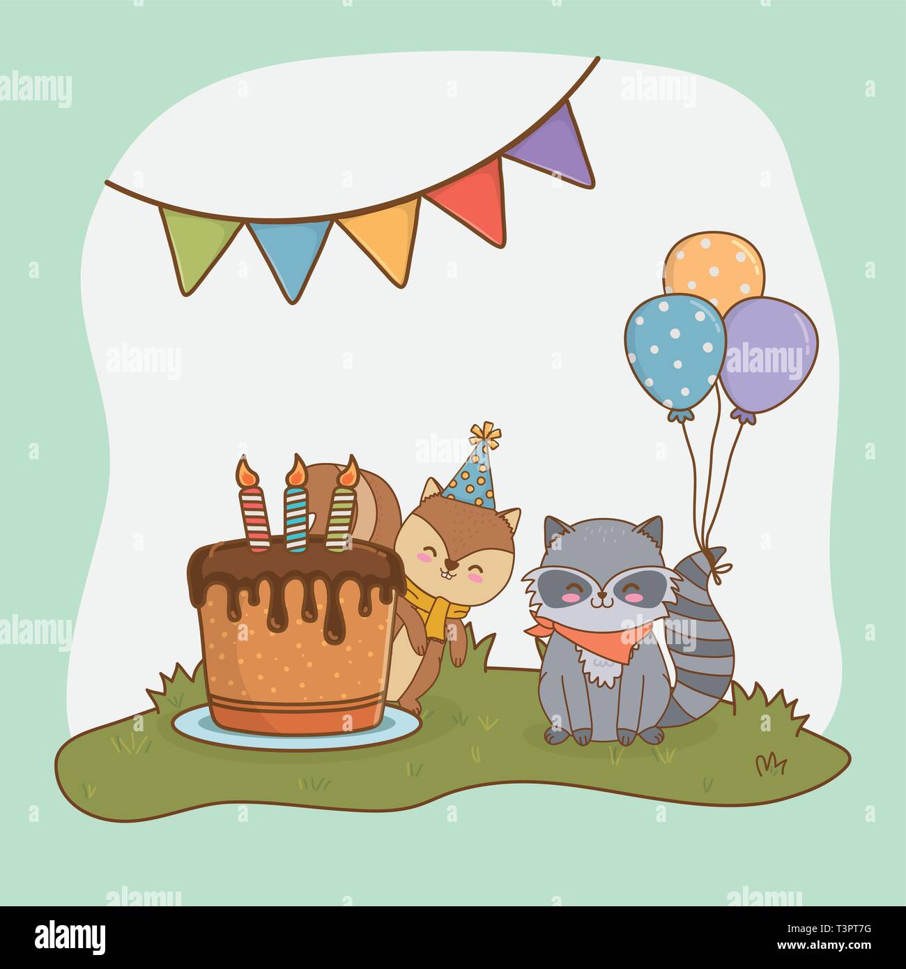 Carte D Anniversaire Avec Mignon Vecteur Illustration Design Bois Animaux Image Vectorielle Stock Alamy