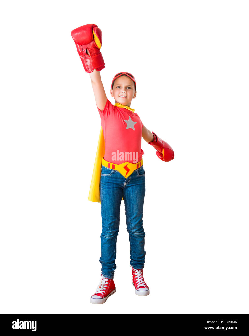 Enfant agissant comme un super héros Banque D'Images