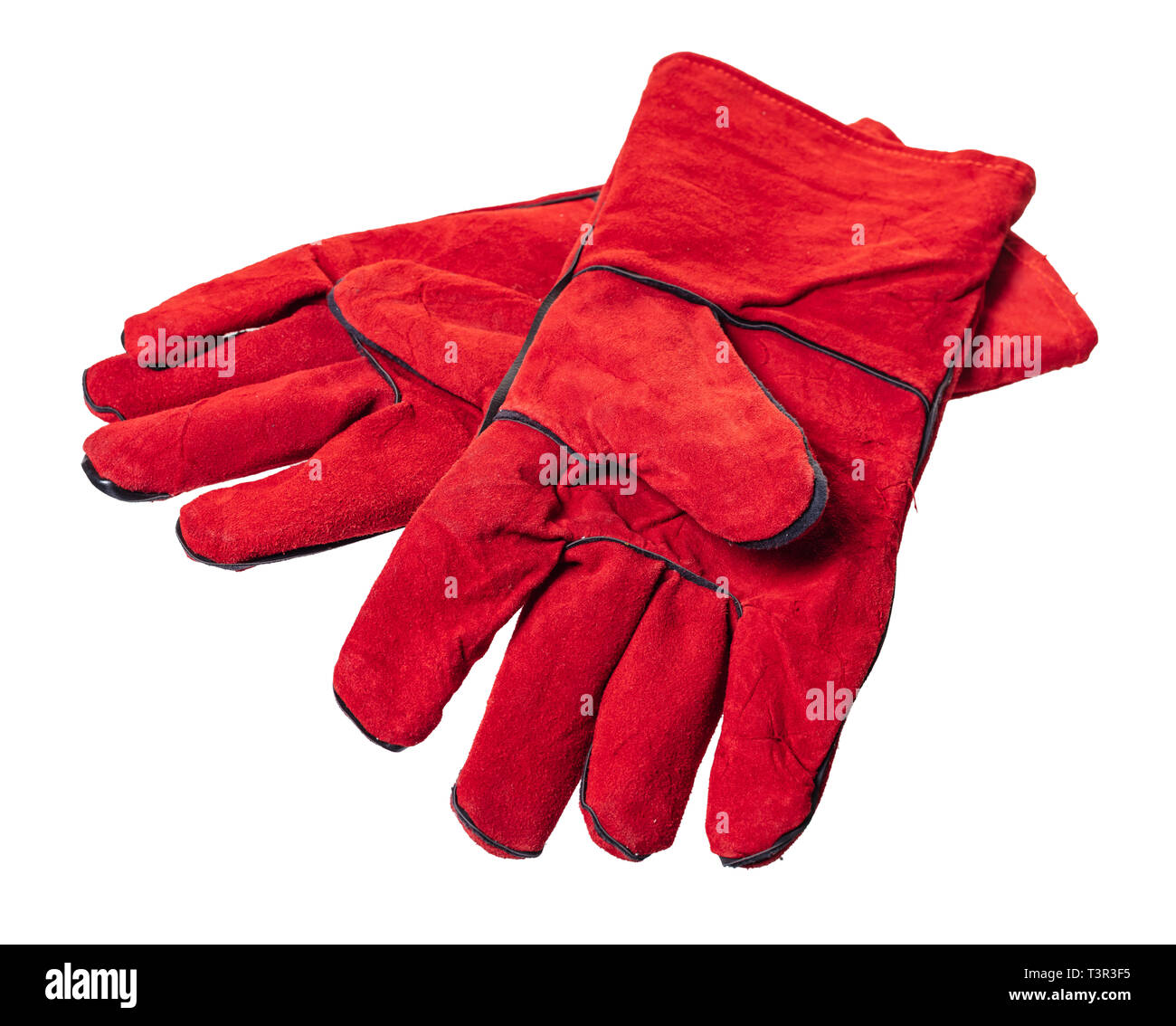 Nouveaux gants de travail sur blanc fond isolé Banque D'Images