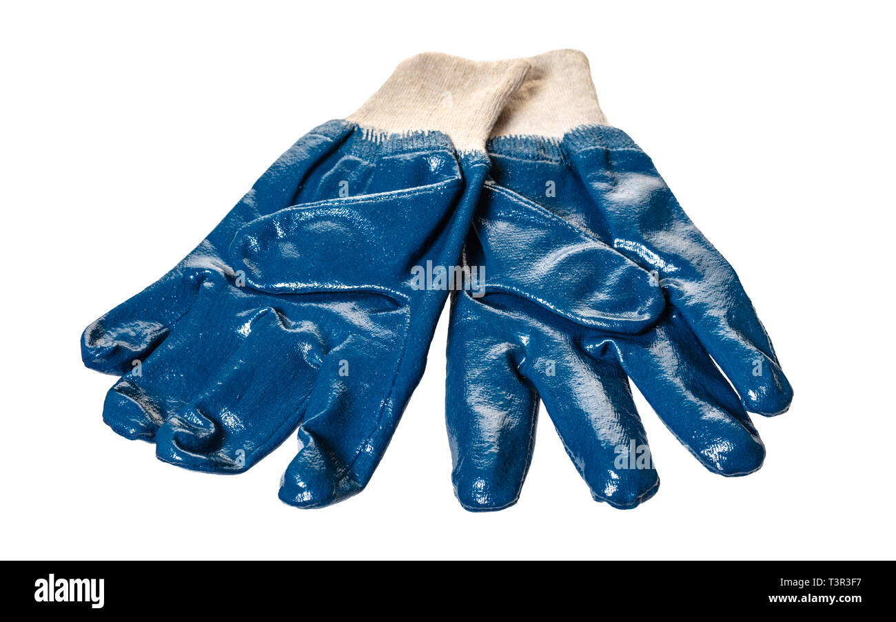 Nouveaux gants de travail sur blanc fond isolé Banque D'Images