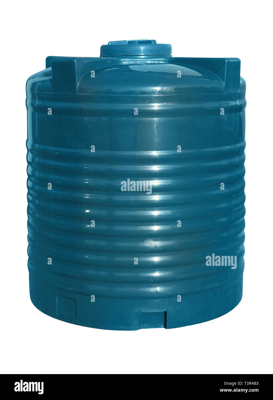Grand bleu en plastique transparent pour l'eau, le boîtier isolé sur fond blanc Banque D'Images