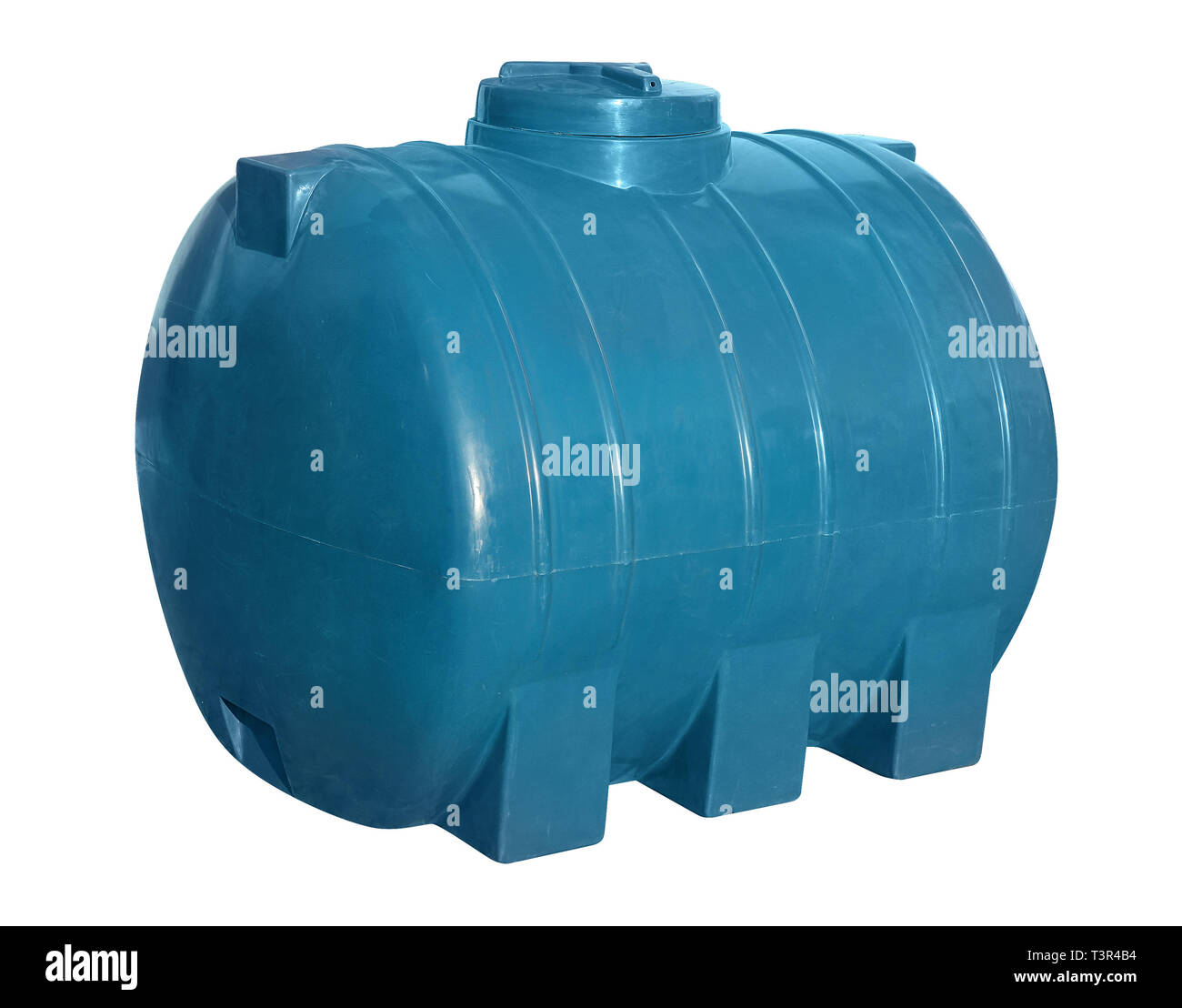 Grand bleu en plastique transparent pour l'eau, le boîtier isolé sur fond blanc Banque D'Images