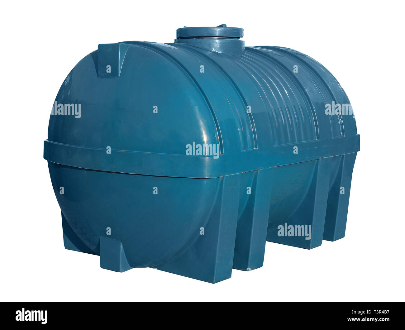 Grand bleu en plastique transparent pour l'eau, le boîtier isolé sur fond blanc Banque D'Images